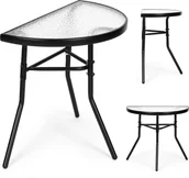 Stoły ogrodowe - Stolik półokrągły szklany kawowy na balkon taras patio czarny - miniaturka - grafika 1