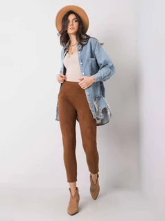 Spodnie damskie - Spodnie z materiału brązowy casual rurki - grafika 1