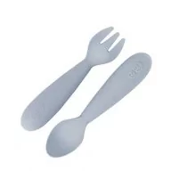 Sztućce dla dzieci - Ezpz Komplet silikonowych sztućców Mini Utensils pastelowa szarość - miniaturka - grafika 1