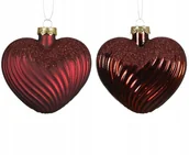 Bombki - Zestaw 2 bombek choinkowych szklanych serca bordowe duże 9,5 cm - miniaturka - grafika 1