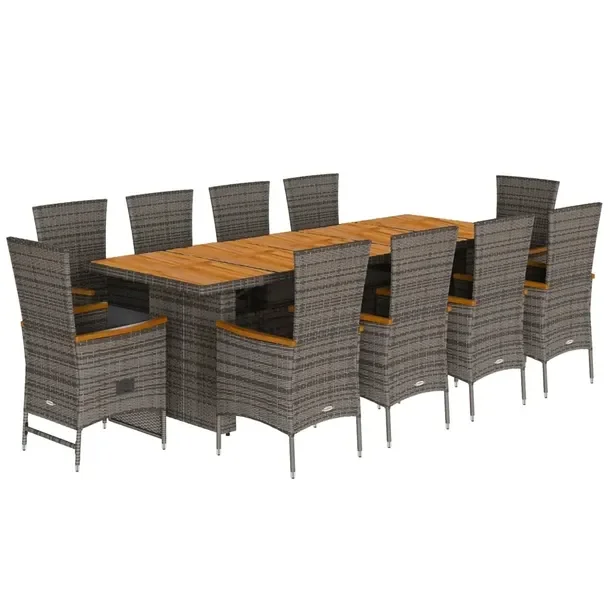Zestaw mebli ogrodowych szary rattan PE 240 x 90 x 75 cm, 8 krzeseł, 2 fot