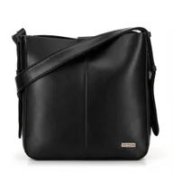 Torebki damskie - Damska torebka worek z imitacji skóry czarna - miniaturka - grafika 1