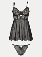 Bielizna nocna - Hunkemöller Halka Babydoll Isabelle 205820 Czarny - miniaturka - grafika 1
