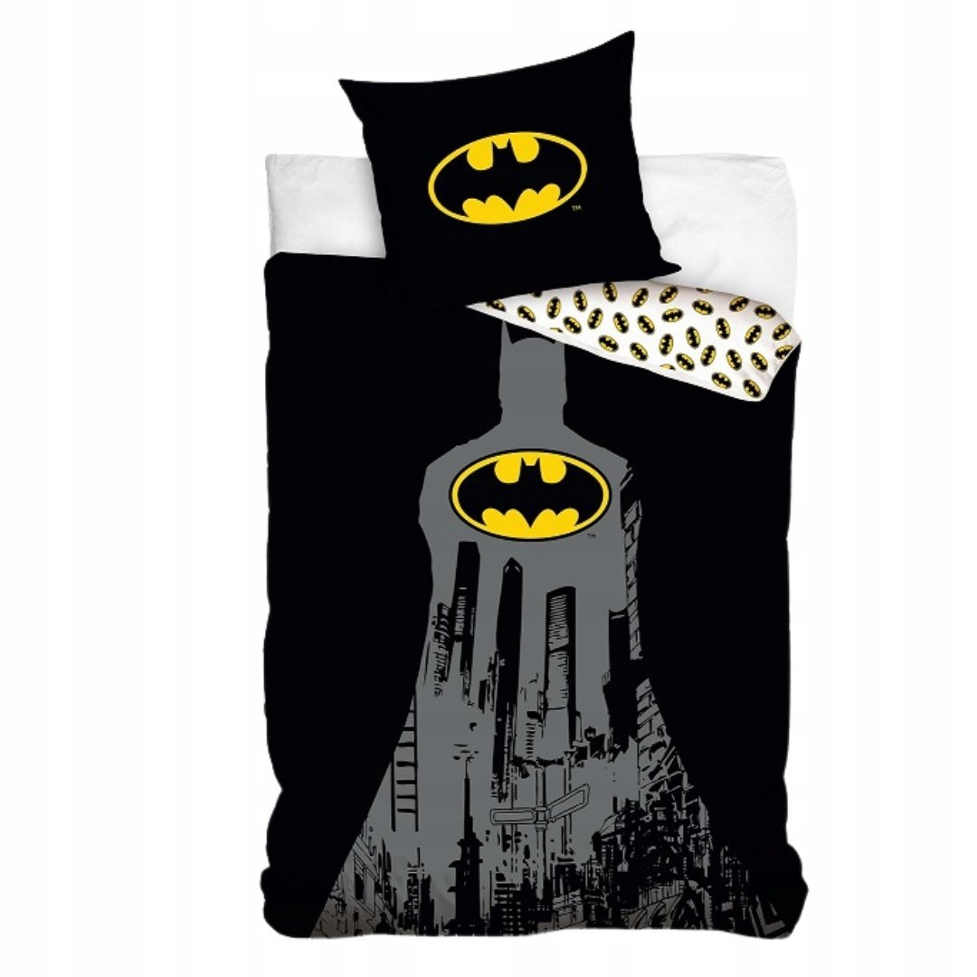 Pościel Batman 140x200 70x80 Bawełniana Czarna Logo Gotham City
