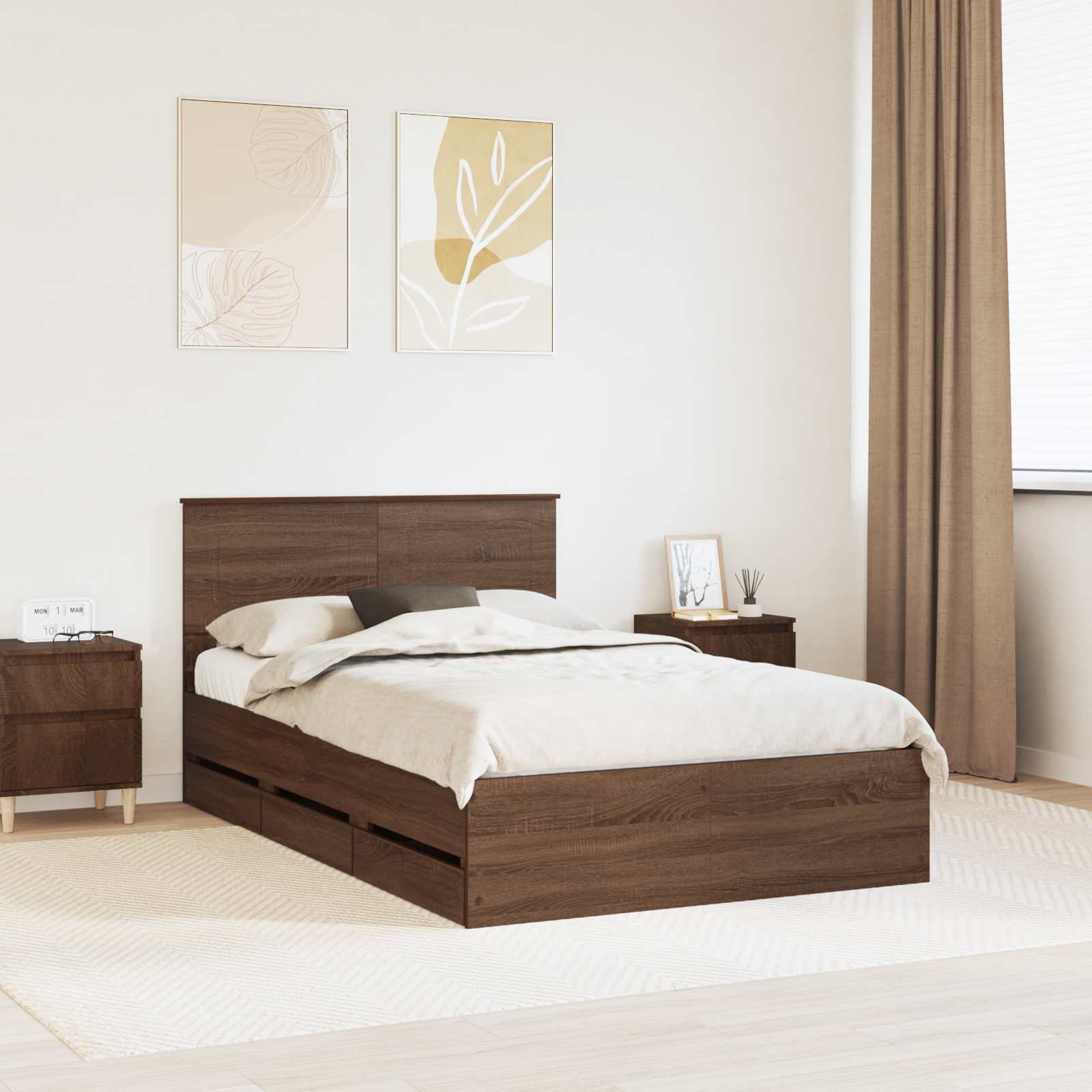 vidaXL Ramka łóżka Brązowy dąb 120 x 190 cm Drewno inżynieryjne