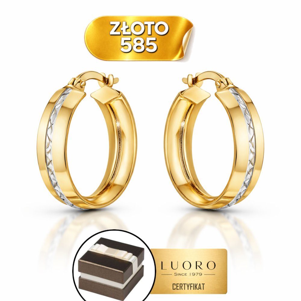 KOLCZYKI ZŁOTE 585 14K KÓŁKA DWUKOLOROWE ANGIELSKIE ZAPIĘCIE 18 MM