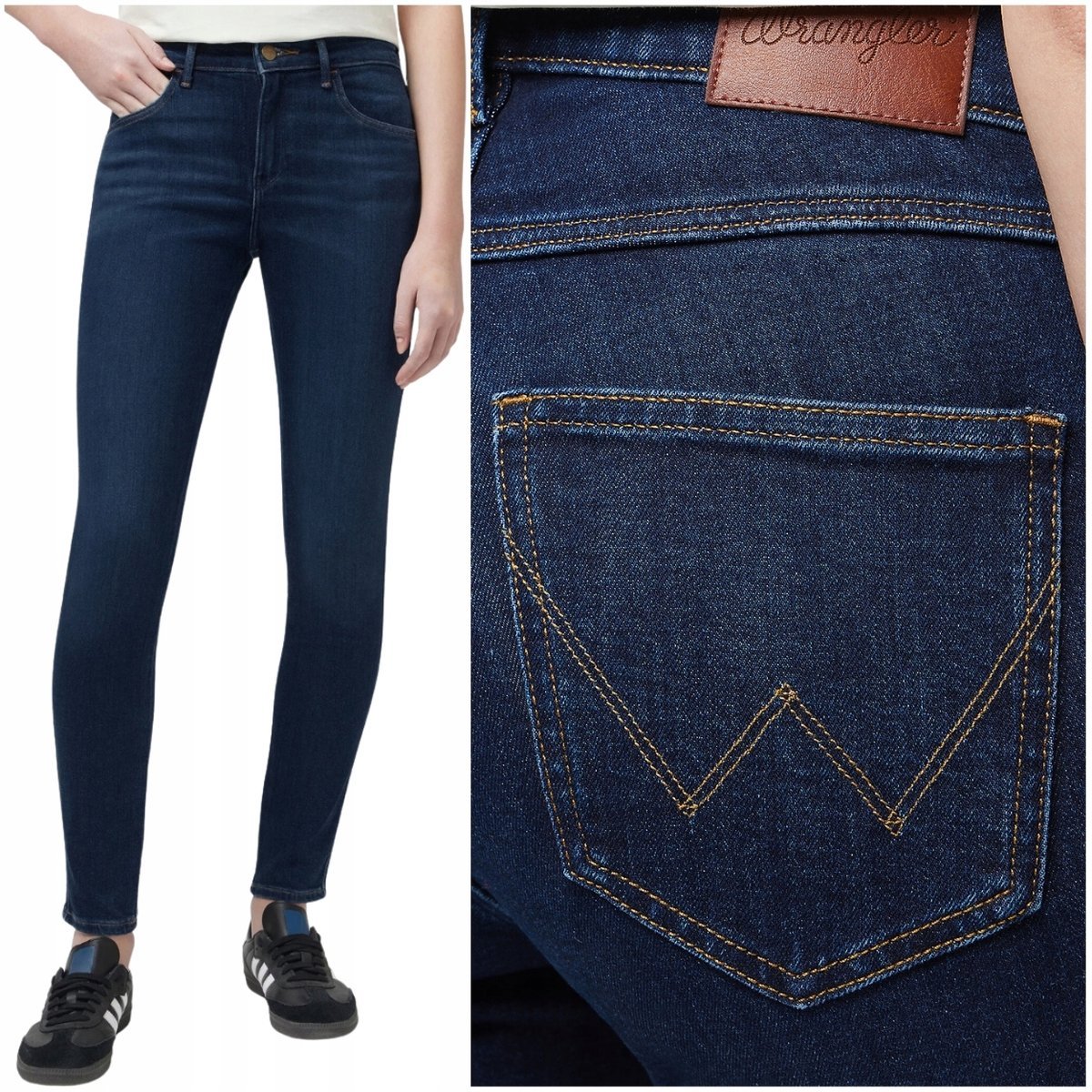Wrangler Slim Dark Wash proste wysokie damskie spodnie jeansowe W30 L32