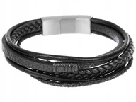 Bransolety męskie - Bransoletka skórzana męska PACIFIC LB-029-S1 elegancka czarna na prezent - miniaturka - grafika 1