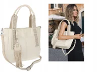 Torebki damskie - Torebka Damska Listonoszka Worek Shopper Torba na Ramię MC669 beżowa - miniaturka - grafika 1