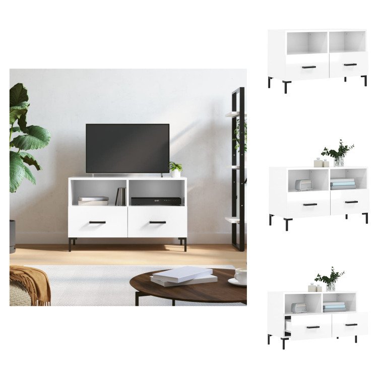 vidaXL Szafka pod TV biały wysoki połysk 80x36x50 cm materiał drewnopochodny - Meble TV