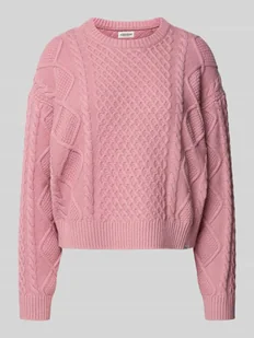 Sweter z dzianiny z fakturowanym wzorem i okrągłym dekoltem - Swetry damskie - miniaturka - grafika 1
