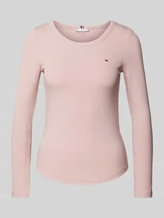 Bluzka o kroju slim fit z mieszanki wiskozy z długim rękawem i wyhaftowanym logo - Bluzki damskie - miniaturka - grafika 1