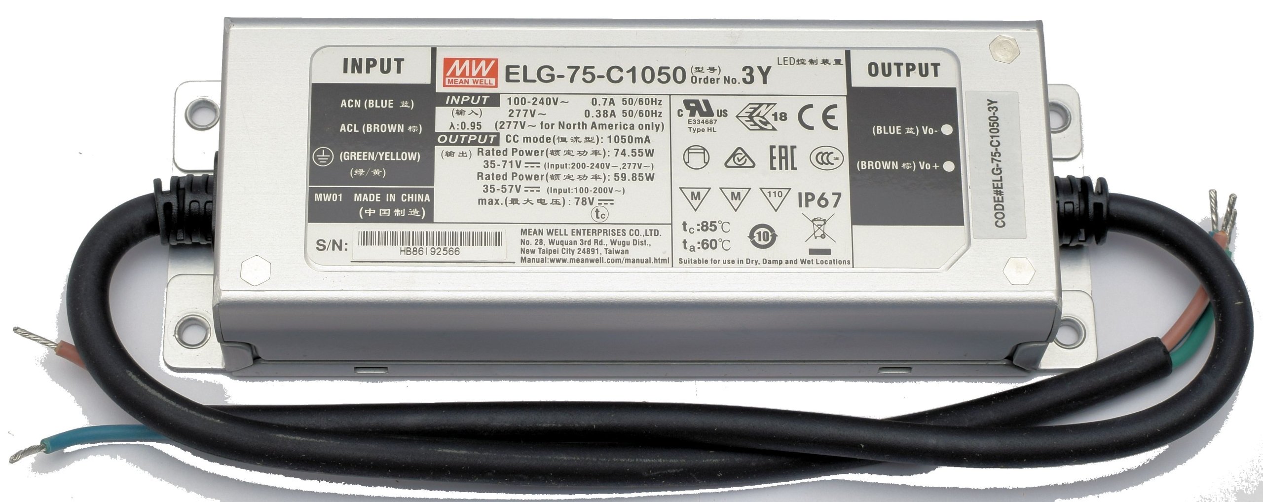 Zasilacz Do Led Mean Well 1,05A 35-71V z Pfc ELG-75-C1050-3Y