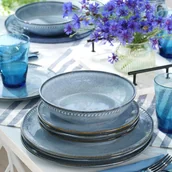 Serwisy obiadowe - Komplet talerzy ceramicznych niebieskich na 6 osób DENIM - miniaturka - grafika 1