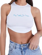 Koszulki i topy damskie - Sleepdown Damski 'Love Island My Type On Paper' codzienny letni racer top oficjalnie licencjonowany program telewizyjny, biały, 36 - miniaturka - grafika 1