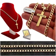 Biżuteria dla dzieci - ZŁOTY ŁAŃCUSZEK PANCERKA + KRZYŻYK 18K PREZENT NA KOMUNIĘ CHRZEST + GRAWER - miniaturka - grafika 1