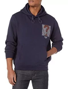 Guess Męska bluza z kapturem Ermes Fleece Hooded, ciemnoniebieski/biały/pomarańczowo-czerwony, M - Bluzy męskie - miniaturka - grafika 1