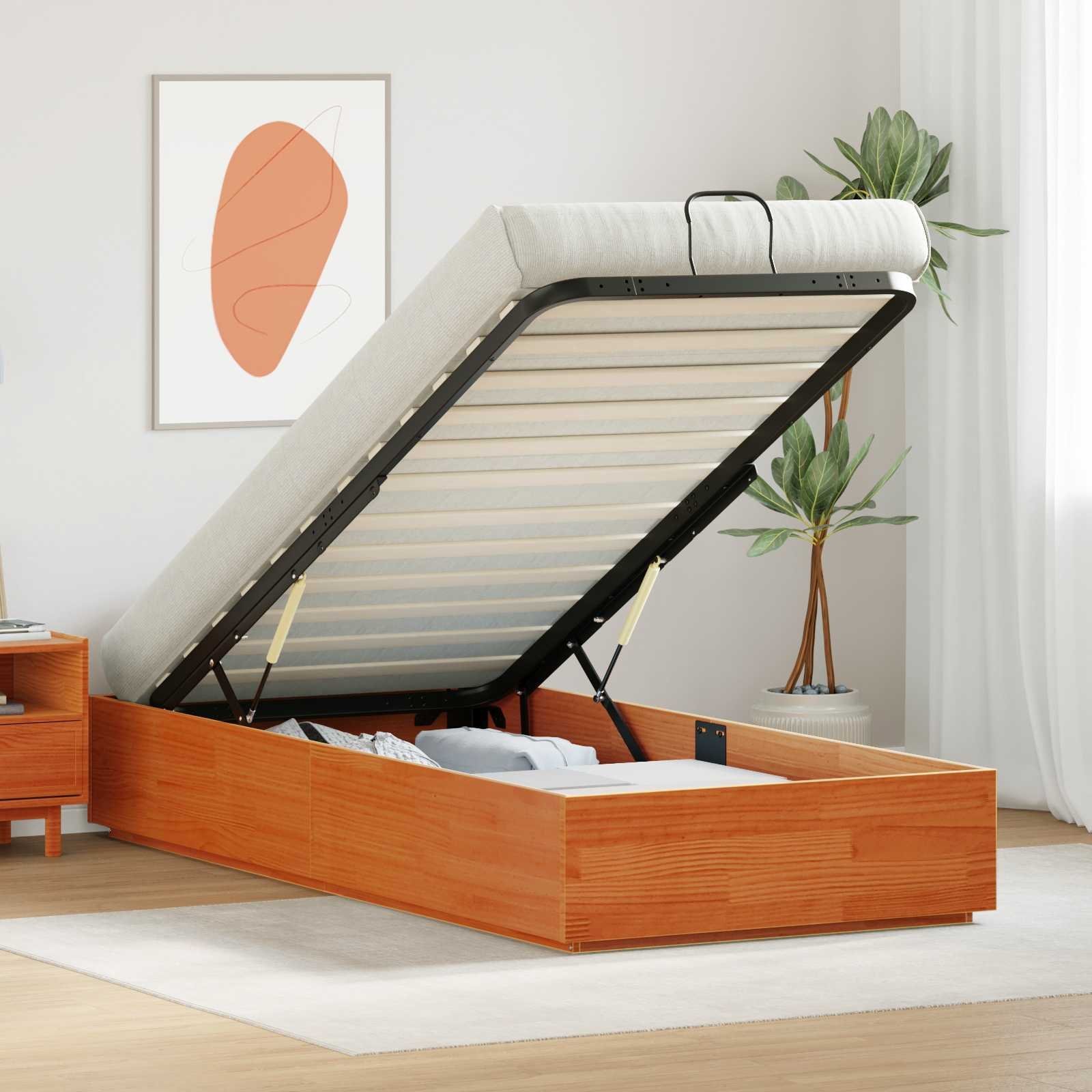 vidaXL vidaXL Łóżko otomanowe Woskowy Brąz 90 x 190 cm Lite drewno sosnowe