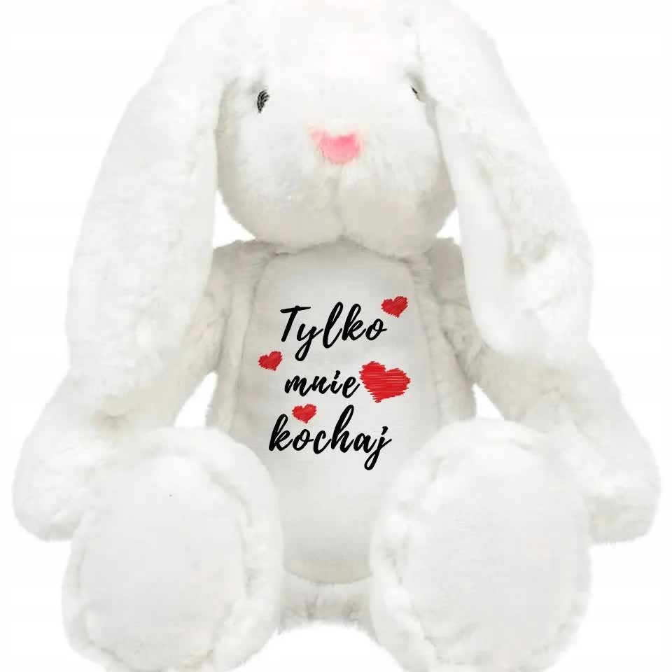 PRZYTULANKA KRÓLIK BIAŁY Tylko Mnie Kochaj Miłość PREZENT WALENTYNKI Wzory