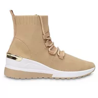 Botki damskie - Buty Damskie Sportowe Wysokie Botki Skarpetkowe Sendi Beżowe 38 - miniaturka - grafika 1