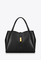 Torebki damskie - Damski kuferek skórzany z wyjmowaną saszetką czarno - złoty - miniaturka - grafika 1