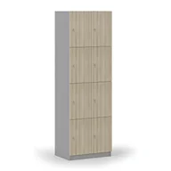 Szafki biurowe - Drewniana szafka skrytkowa, 8 schowków, zamek cylindryczny, szary/dąb naturalny - miniaturka - grafika 1