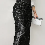 Spódnice - TEMU Damska Letnia Modowa Spódnica Midi Wysoki Stan Elegancka Półspódnica Jednokolorowa - miniaturka - grafika 1