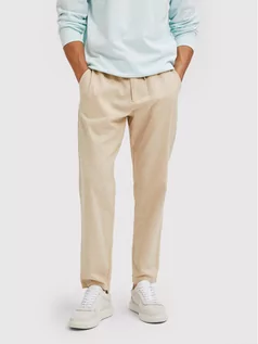 Spodnie męskie - Selected Homme Spodnie materiałowe Newton 16083584 Beżowy Slim Fit - grafika 1