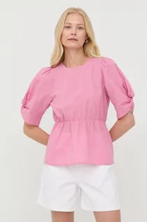 Bluzki damskie - Gestuz bluzka bawełniana damska kolor różowy gładka - grafika 1