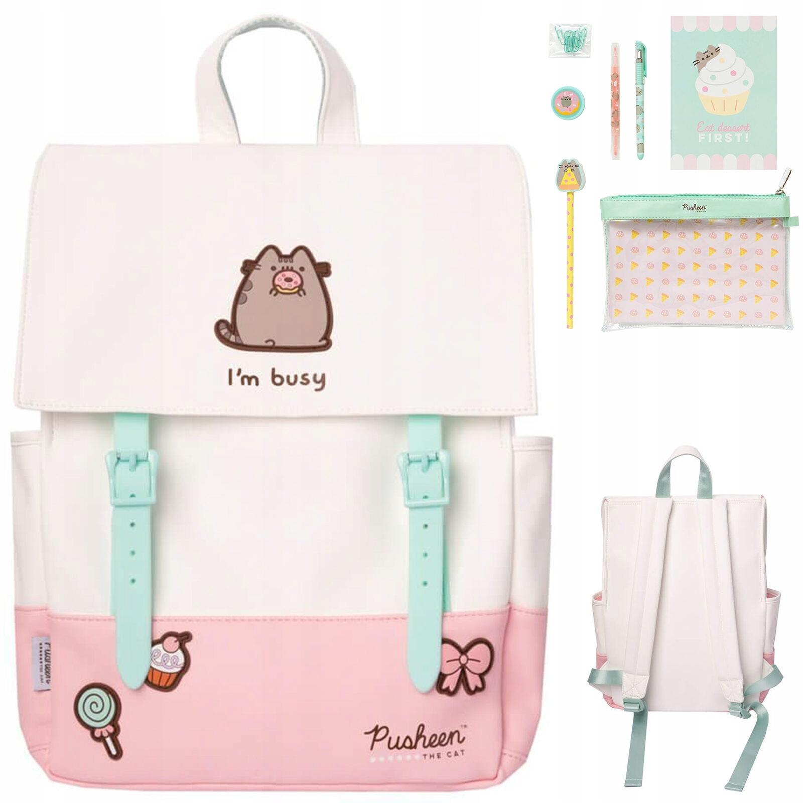 Pusheen plecak szkolny przybory szkolne zestaw dla dziecka zeszyt piórnik