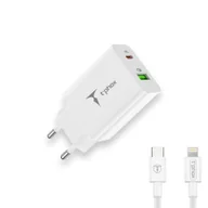 Ładowarki do telefonów - ŁAD SIEC T-PHOX SPEEDY USB-C 20W/USB 18W PD QC + KABEL LIGHTNING 1M BIAŁA/WHITE - miniaturka - grafika 1