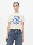 Koszulki i topy damskie - Tommy Hilfiger T-Shirt Reg Crest C-Nk Tee Ss WW0WW41058 Écru Regular Fit - miniaturka - grafika 1