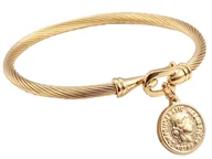 Bransoletki - Bransoletka z zawieszką moneta sztywna bangle bez kamieni na prezent - miniaturka - grafika 1