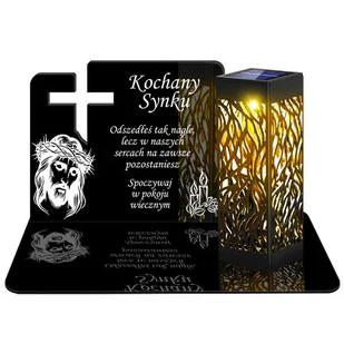 ZNICZ SOLARNY LED WIECZNY PODSTAWKA NA CMENTARZ GRÓB lampka Krzyż 3D DLA SYNA - Lampiony i znicze - miniaturka - grafika 1