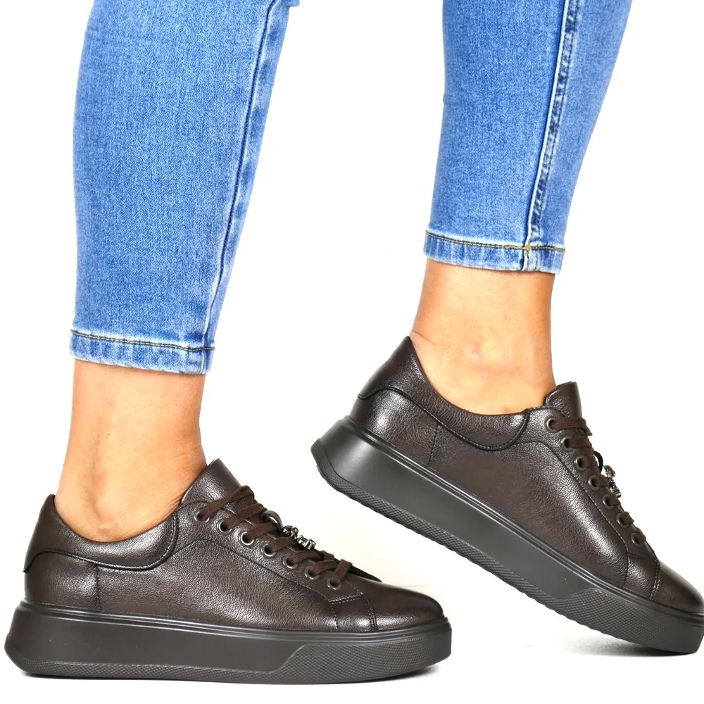 DAMSKIE SNEAKERSY SKÓRZANE TRAMPKI NA GRUBEJ PODESZWIE CAMBELL 19379 CZEKOLADOWE, 36, 23,5cm