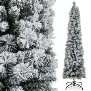 COSTWAY Choinka ołówkowa 180 cm ze śniegiem, sztuczna choinka z oświetleniem, 150 diod LED w kolorze ciepłej bieli, wąska choinka z metalowym stojakiem, sztuczna choinka PVC, biała - Choinki COSTWAY Choinka ołówkowa 180 cm ze śniegiem, sztuczna choinka z oświetleniem, 150 diod LED w kolorze ciepłej bieli, wąska choinka z metalowym stojakiem, sztuczna choinka PVC, biała - Choinki - miniaturka - grafika 1