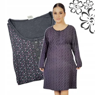 KOSZULA NOCNA MORELLA 4XL 5XL rozpinana BAWEŁNA ciemna urocza kwiatuszki - Bielizna nocna - miniaturka - grafika 1