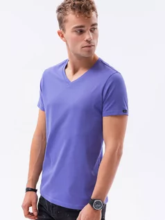 Koszulki męskie - Klasyczna męska koszulka z dekoltem w serek BASIC - fioletowy V12 S1369 - grafika 1