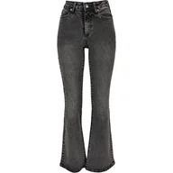 Spodnie damskie - Urban Classics damskie Dżinsy Damskie rozkloszowane spodnie jeansowe z wysokim stanem, Czarny kwas ciężki myte, 30 - miniaturka - grafika 1