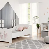 Łóżka dla dzieci i młodzieży - Białe łóżko dziecięce 160x80 cm z motywem dziewczynki z jednorożcem, z barierkami bocznymi i materacem – Bezpieczna i nowoczesna konstrukcja - miniaturka - grafika 1