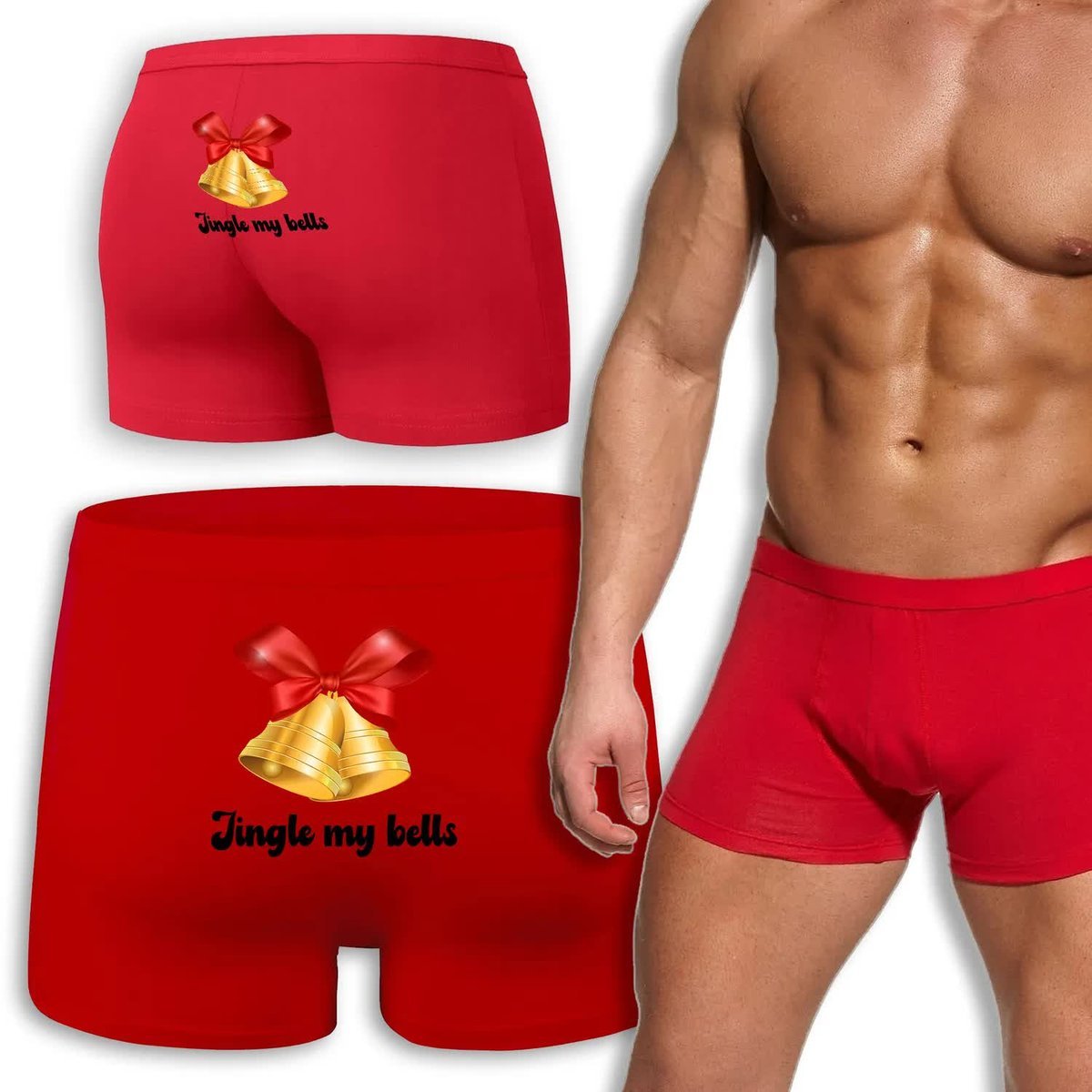 BOKSERKI MĘSKIE Czerwone Na Prezent Mikołajki Święta JINGLE MY BELLS Wz M