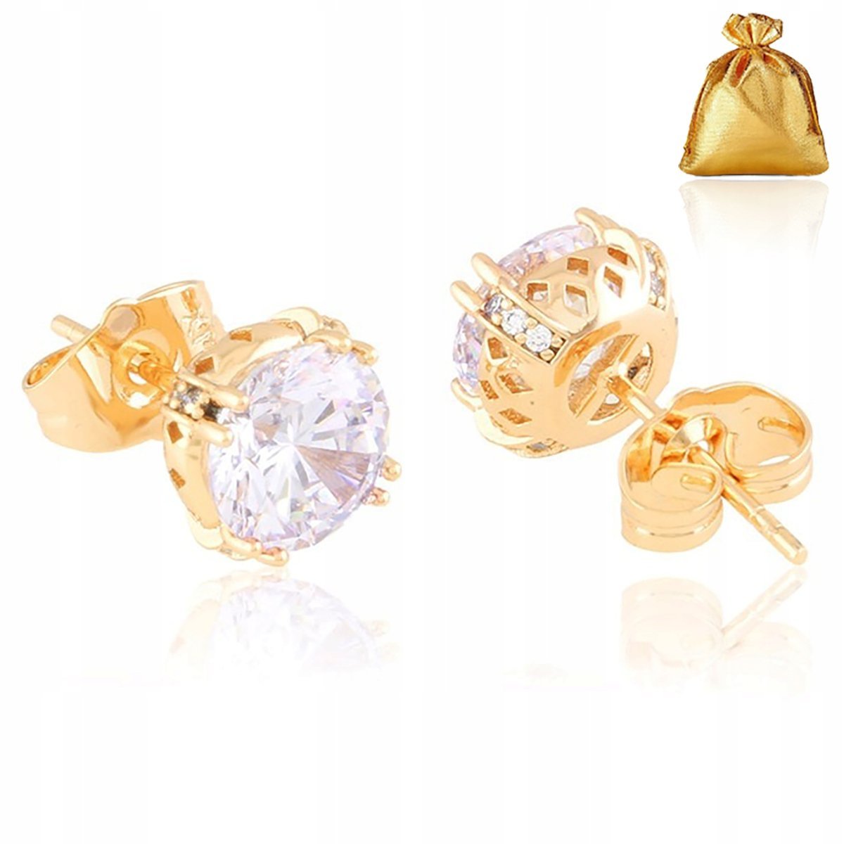 Eleganckie Duże Kolczyki Pozłacane Sztyfty / Wkrętki Ze Stali 18K Kryształy