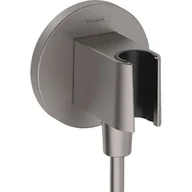 Akcesoria do armatury i ceramiki - Hansgrohe FixFit S przyłącze kątowe z uchwytem prysznicowym czarny chrom szczotkowany 26888340 - miniaturka - grafika 1