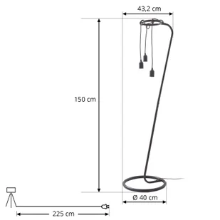 Lampa stojąca Lindby Elira, czarna, metal, 150 cm wysokości, E27 - Lampy stojące - miniaturka - grafika 1