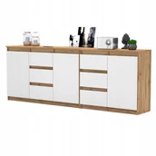 Komody - Komoda Dąb Wotan/Biały 200 cm Duza Komoda 6 szuflad 3 drzwi Zestaw Meblowy - miniaturka - grafika 1
