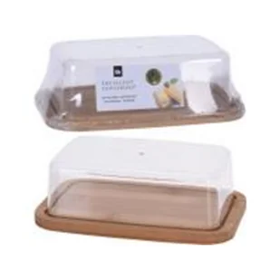Naczynie na masło z pokrywką ps i talerzem bambusowym 12,3 x 19 x 1 cm, rozmiar pokrywki 10 x 16,5 x 5,3 cm - Talerze - miniaturka - grafika 1