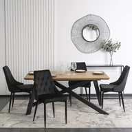 Stoły z krzesłami - Zestaw Stół Prostokątny Rozkładany HAMILTON 160-200 cm Dąb złoty/Czarny i 4 Krzesła Tapicerowane CORK Czarne Welurowe Loft - miniaturka - grafika 1