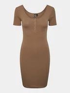 Sukienki - Pieces Sukienka codzienna Kitte 17146324 Brązowy Slim Fit - miniaturka - grafika 1