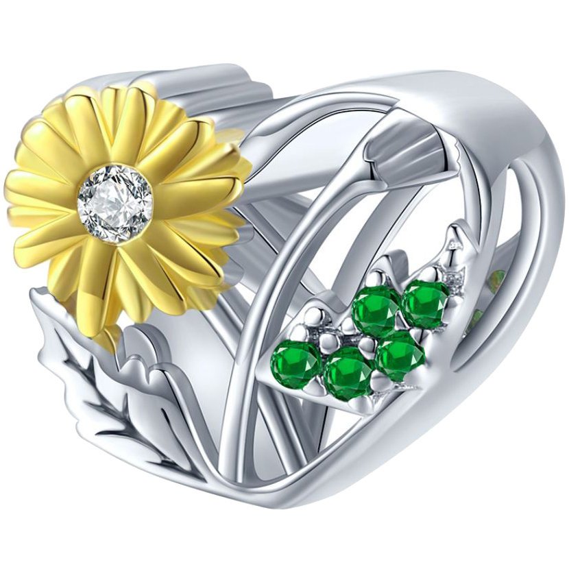 CHARMS SERCE + KWIAT srebro 925 koralik