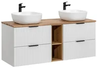 Szafki łazienkowe - Podwójna Szafka 60 cm ADEL WHITE  z umywalką SMILE, blatem i regałem - miniaturka - grafika 1